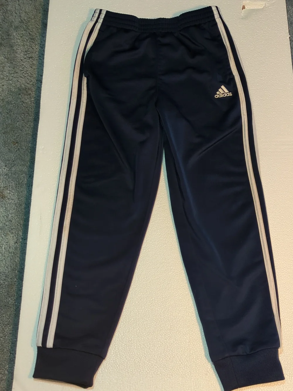 Adidas Kids Navy Blue Joggers with White Three-Stripes 7T